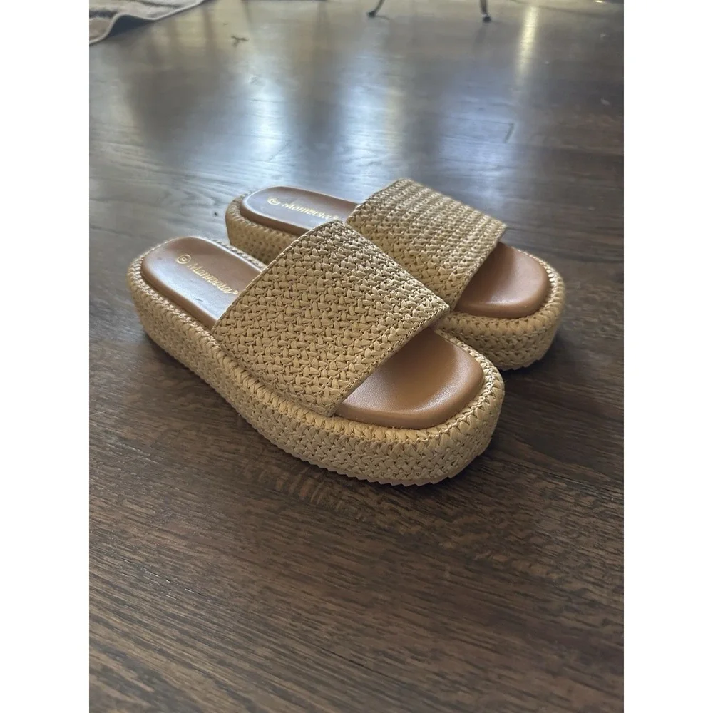 Monrovia Platform Sandals Womens Wedge Espadrilles Brown Tan‎ Beach Sandals Sz 6